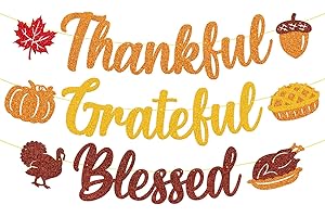 LEVVCIRKI Thankful Grateful Blessed Banner Thanksgiving Harvest Party Decorations Autumn Maple Leaves Fall Theme for Men Women Friendsgiving Turkey Day Party Supplies