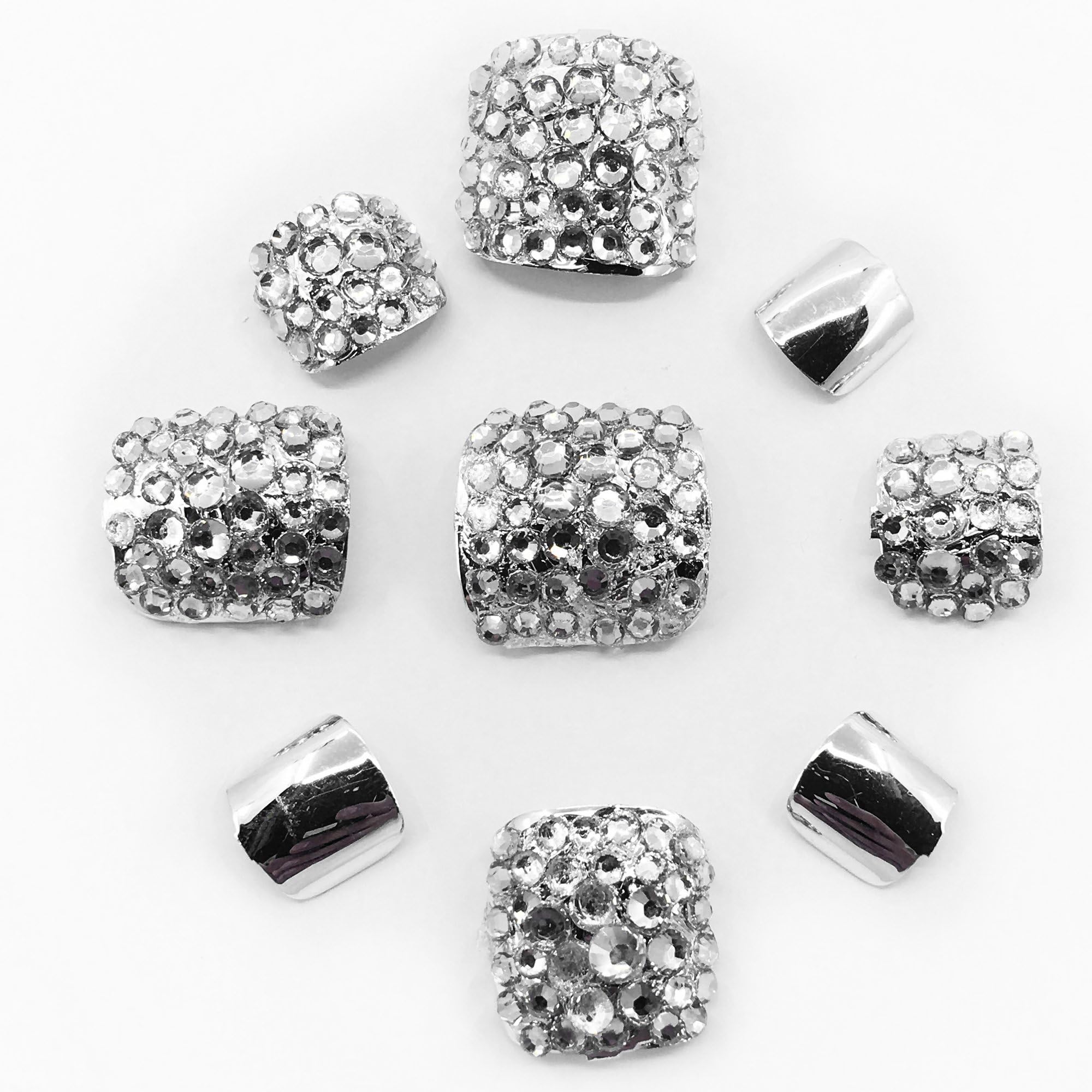 O2 Salon J25 False Nail for Toe Chic Exquisite Bling Rhinstones Fake ToeNail Full Cover Nail Tips Press on Nail for Nail salon, Girls, Women, Bridal Wedding Dating Party (24 pcs/ 1 set)