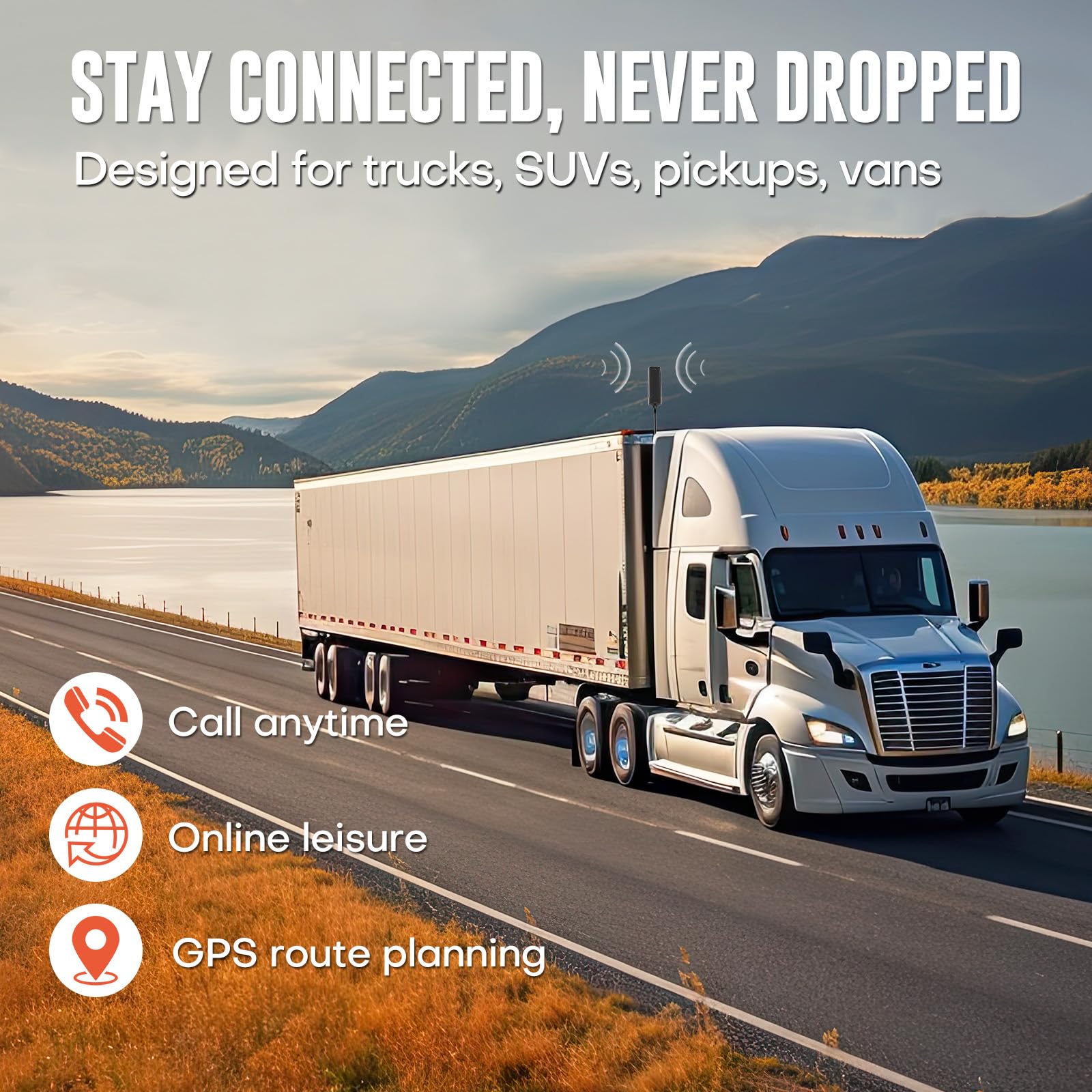 Cell Phone Signal Booster for Trucks and SUVs | Boosts 5G & 4G LTE for All Carriers - Verizon, AT&T, T-Mobile & More | Weatherproof Antenna | Ultra-Stable Booster | FCC Approved