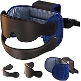 SARISUN Travel Pillow Combo with Chin Strap, Airplane Pillows with 3D Eye Mask for Sleeping, 360° Support Plane Head Strap for All Plane Seats, Long Flights Essentials, Stop Bobblehead, Mottle Blue