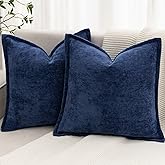 BAOLIZEGAO Navy Blue Decorative Throw Pillow Covers 18x18 Inch Set of 2 Cozy Soild Chenille Cushion Cases Soft Textured Square Couch Pillows Cover Boho Accent Farmhouse Pillowcases for Sofa Bed