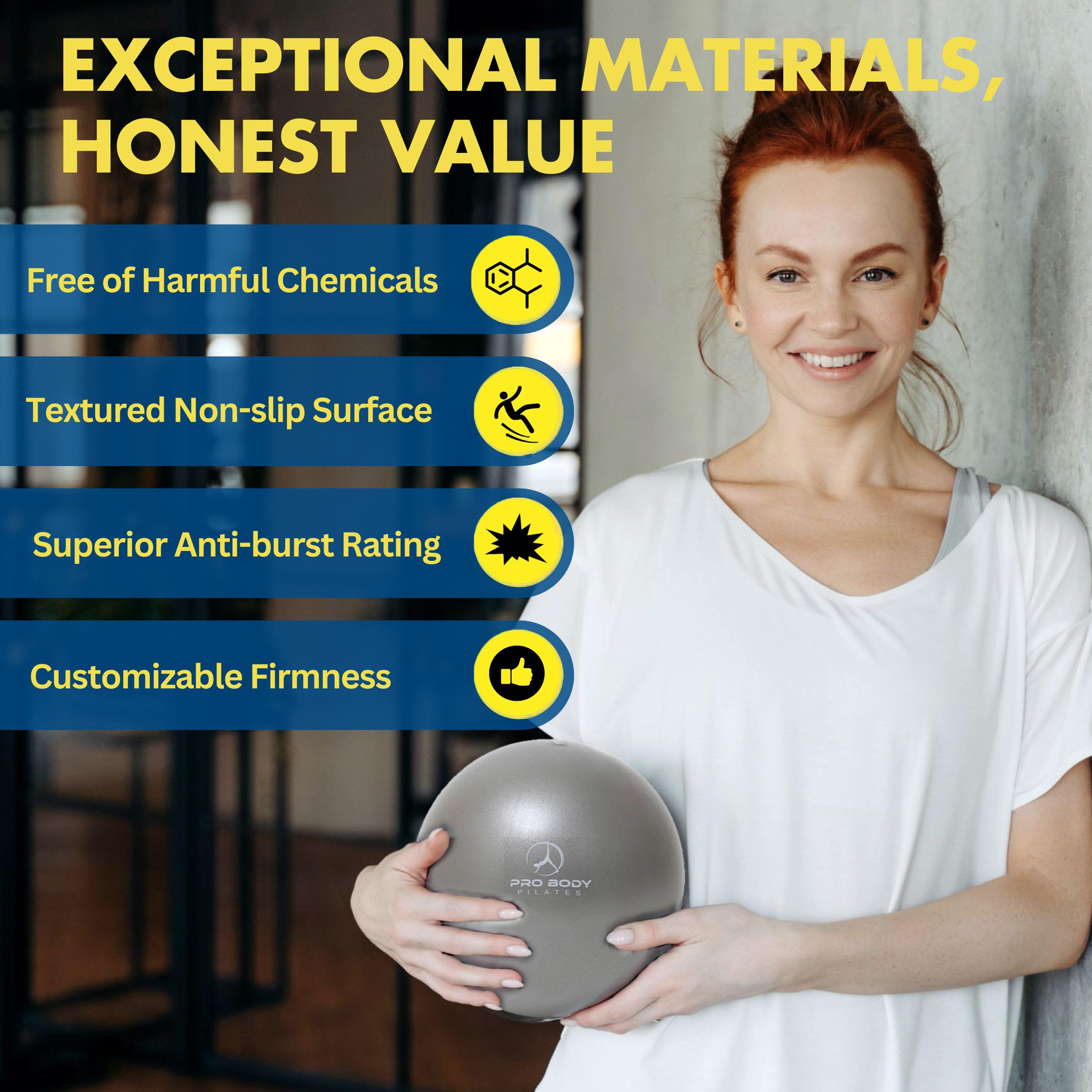 ProBody Pilates Small Exercise Ball with Pump - 9 Inch Workout Ball for Stability, Barre, Yoga, Core & Physical Therapy
