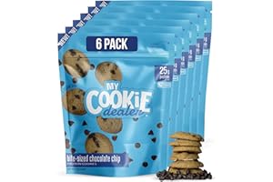 My Cookie Dealer Protein Cookies, Bite-Sized Crunchy Chocolate Chip Cookies (5oz, Pack of 6) - 25g Protein per Bag - Individually Wrapped Workout Snacks for On-The-Go Travel, Vegan