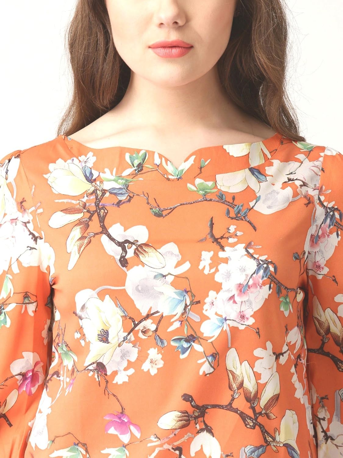 marie claire women orange floral print top (mc10131a)