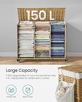 SONGMICS 160 L Laundry Basket with Lid 3-Compartment Rattan Natural LCB365N01 view 6
