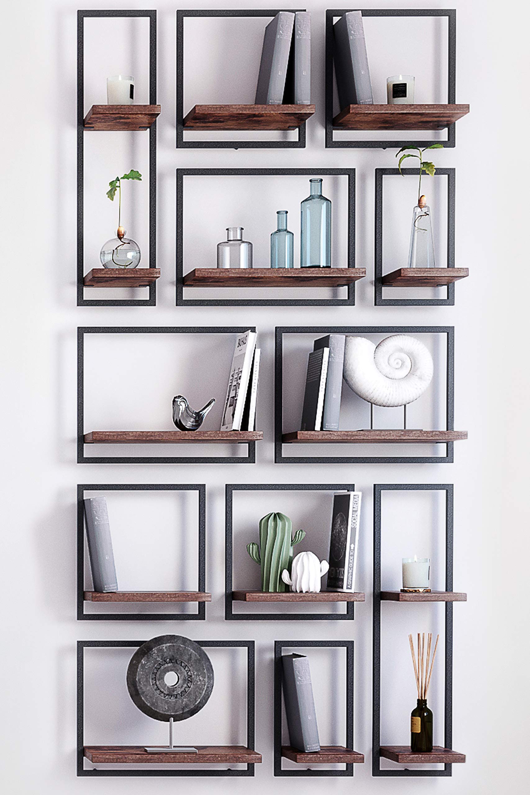 LEVITATE Floating Shelves - Easy Hanging Wall Shelf - for Bedroom, Bathroom - Burnt Rustic - Wall