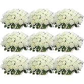 Jexine 100 Pieces Artificial Roses Flowers Bulk, Long Stem Realistic Fake Silk Roses Bouquet for Table Centerpiece Vases Wedding Party Kitchen Decor(White)