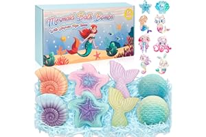 TOIDGY Mermaid Bath Bombs for Kids with Surprise Toys Inside, 8 Pcs Organic Natural Bubble Bath Bombs for Girls,Christmas Birthday Gift for 3 4 5 6 7 8 Year Old Girl,Princess Bath Bomb Kit with Mermaid Toys