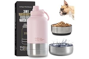 Tail Wagging Love 32oz 3-in-1 Travel Water Bottle for Dogs & Humans, Dual Use, Stainless Steel, Keeps Water Hot 6hrs/Cold 12hrs, Leak-Proof with Detachable Food & Water Bowls, Perfect for Travel