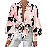 BTFBM Women Fashion Button Down Shirts 2026 V Neck Boho Printed Long Sleeve Blouses Dressy Casual Spring Fall Tops