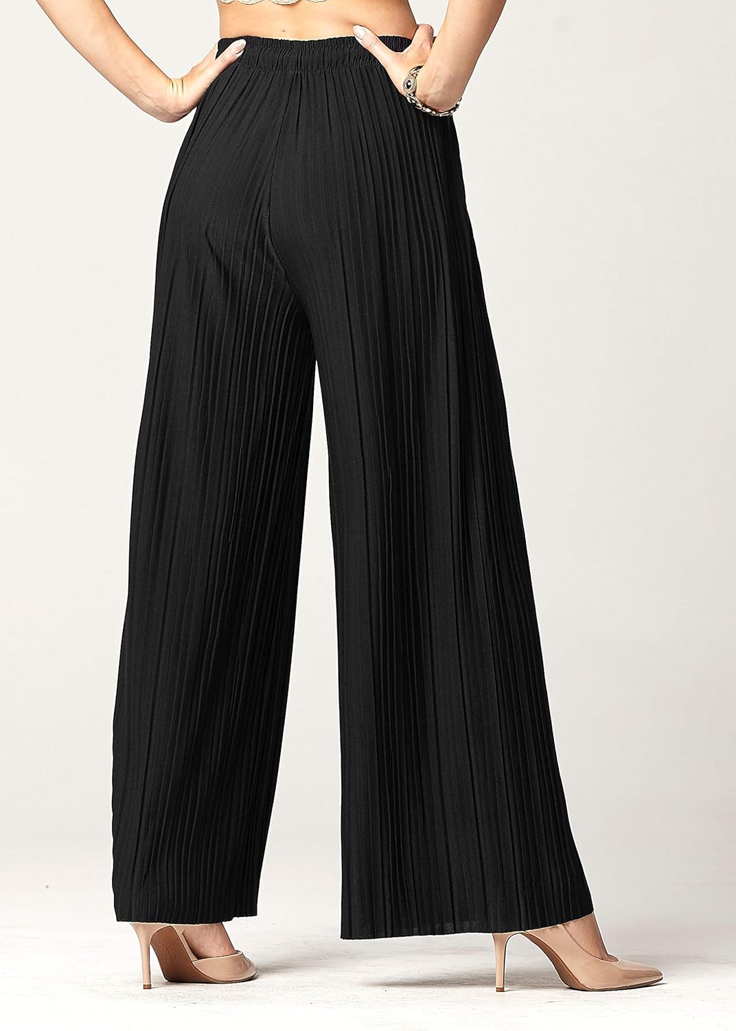 Regular and Plus Sizes Premium Stretch Palazzo Pants for Women High Waisted Micro Pleated