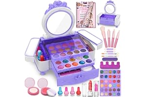 Mozok Kids Makeup Kit for Girl, Real Makeup Toys with Make Up Vanity Set, Girls Makeup Beauty Set Toy for Dress Up, Princess Birthday Gifts Toys for 3 4 5 6 7 8 9 10 11 12 Year Old Kids Girls(Purple)