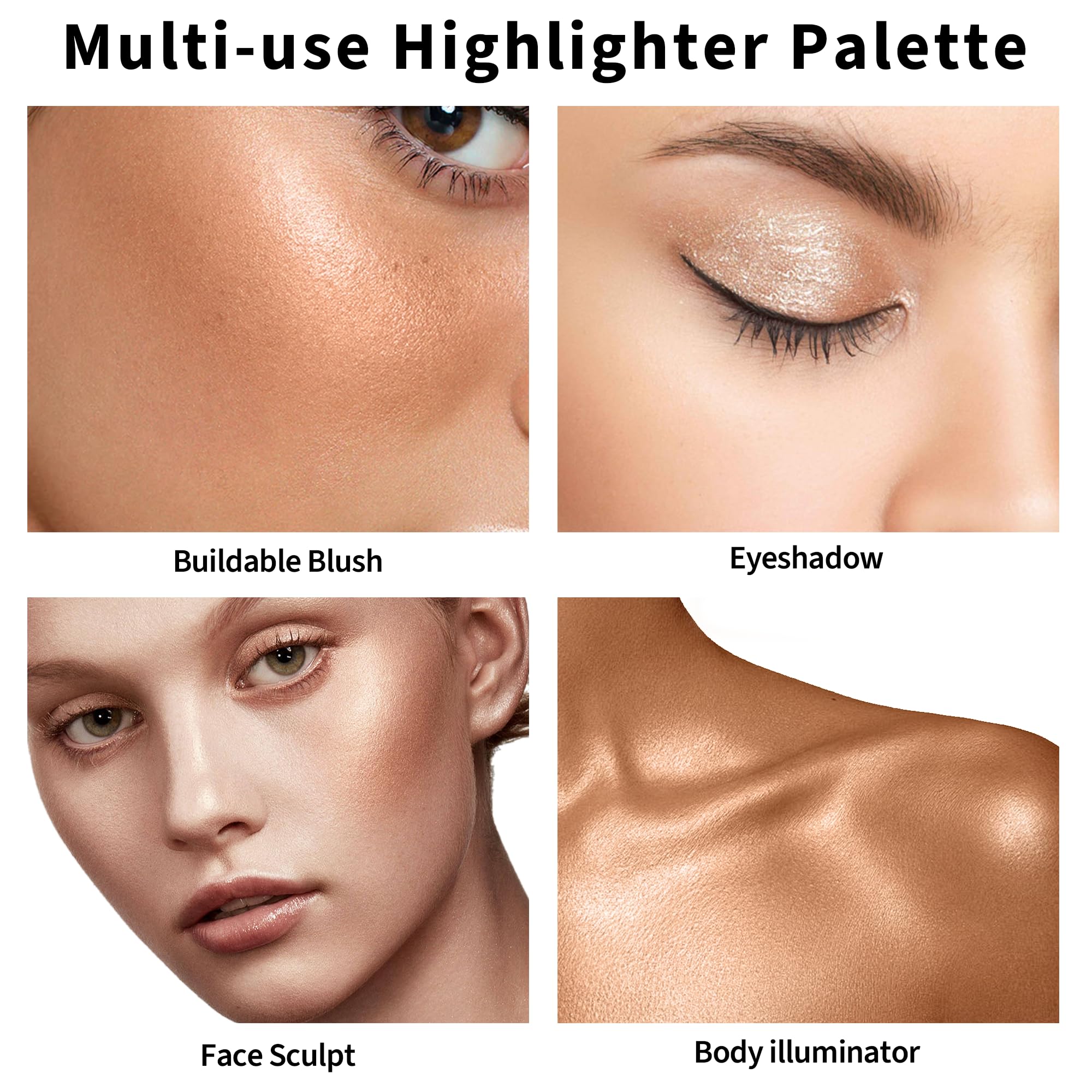 FV Multi-Use Highlighter Palette, Highly Pigmented & Metallic Glow Finish Highlighter Pressed Powder, Easy to Blend Highlight Makeup for Body & Eyeshadow, Cruelty-Free