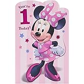 UK Greetings Disney 1st Birthday Card For Her/Girl With Envelope - Pink Design With Minnie Mouse