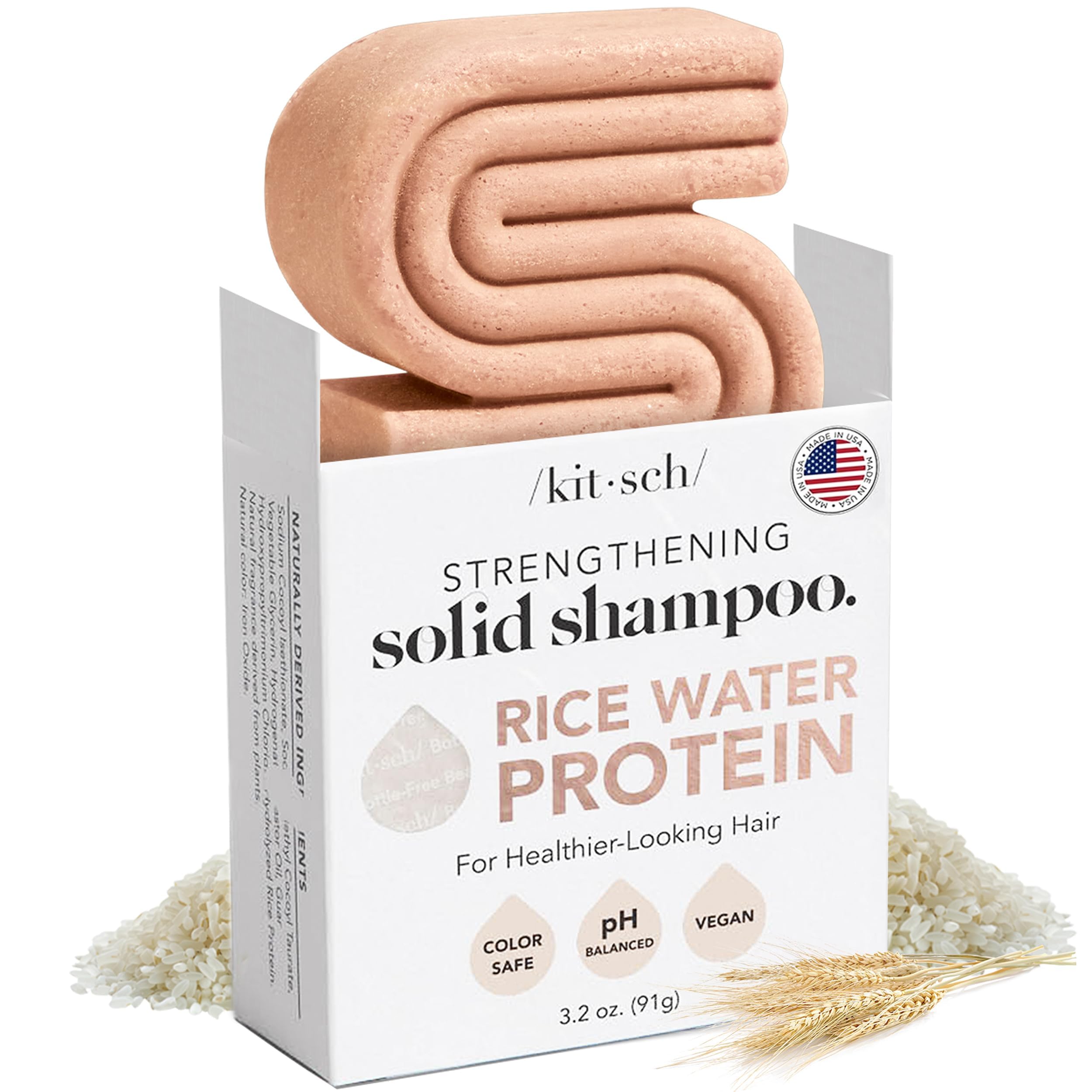 Kitsch Rice Water Shampoo Bar for Hair Growth – Strengthening Hair Shampoo for Men and Women – Reduce Breakage, Boosts Shine – Paraben, Silicone & Sulfate-Free, Vegan Hair Care - 3.2 oz