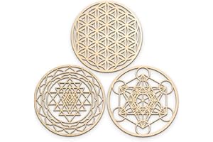 FOURTH LEVEL MANUFACTURING Fourth Level MFG 3-Piece 12" Sacred Geometry Wood Wall Art Set A (Flower of Life, Metatron's Cube, Sri Yantra), Zen Home Decor for Yoga/Meditation, Wooden Wall Hanging Sculptures, Chakra Artworks