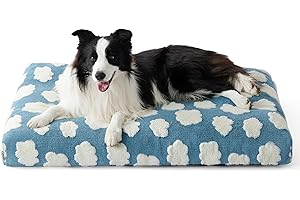 LE SURE Cute Large Dog Bed for Crate-Thick Shredded Chopped Foam Pet Bed Indoor with Removable Washable Cover, Modern Fuzzy Plush & Anti Slip Bottom, Blue