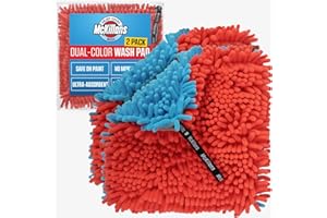 McKillans® Dual-Color Car Wash Pad - Pack of 2 - Scratch Free -10"x10" - Wrist Strap - Soft Chenille Microfiber Sponge - (Pac