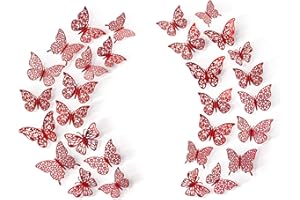 UMONIE 3D Butterfly Wall Decor-72 PCS 3 Sizes 6 Styles Butterfly Decorations-Butterfly Party Decorations/Butterfly Cake Decorations/Butterfly Stickers for Birthday Kids Bedroom Nursery Wedding (Red)