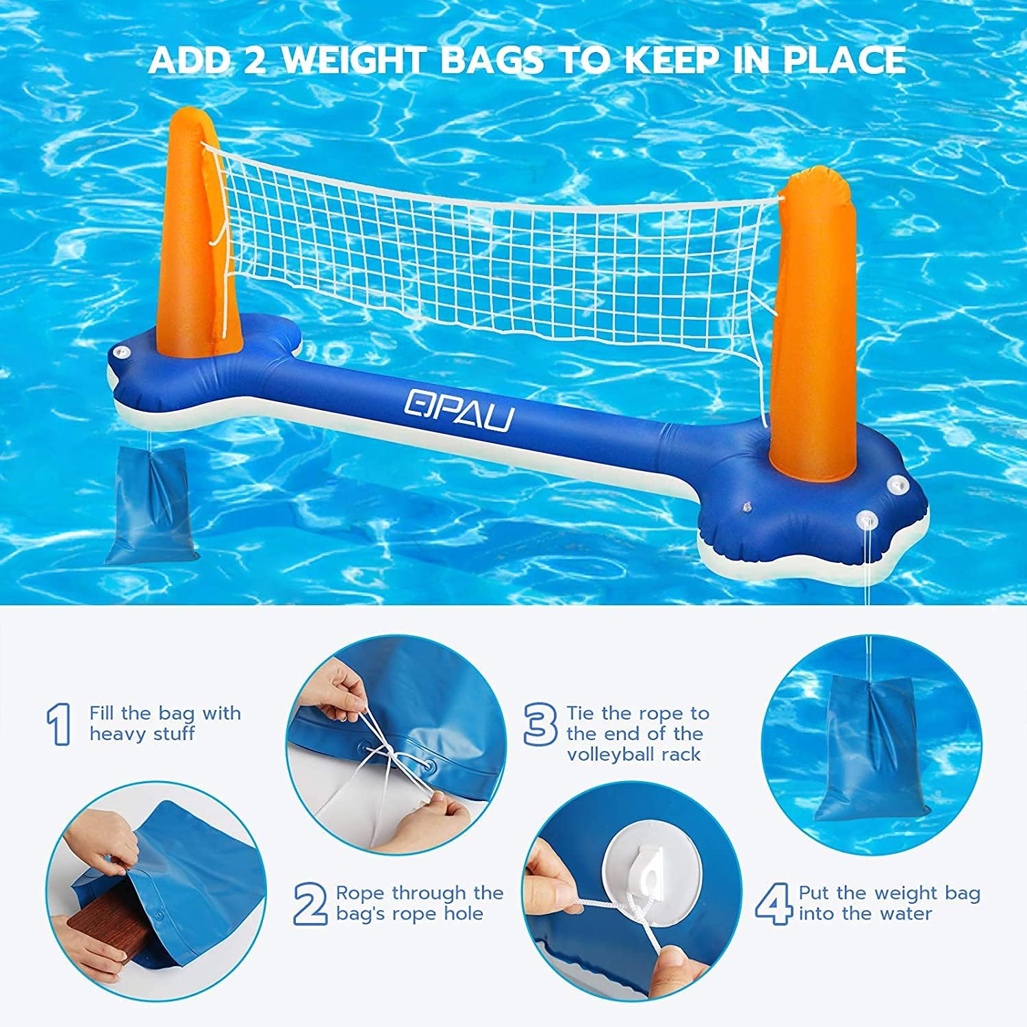 QPAU Inflatable Pool Float Set, Basketball Hoop and Volleyball Net, Swimming Game Pool Toys for Kids and Adults: Toys & Games