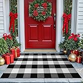 KOZYFLY Buffalo Plaid Area Rugs 27.5x43 Inches Black and White Checkered Rug Washable Front Door Mat Hand Woven Cotton Outdoor Rug Small Rug for Front Porch Kitchen Entryway Patio Bathroom
