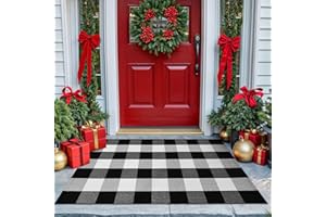 KOZYFLY Buffalo Plaid Area Rugs 27.5x43 Inches Black and White Checkered Rug Washable Front Door Mat Hand Woven Cotton Outdoor Rug Small Rug for Front Porch Kitchen Entryway Patio Bathroom