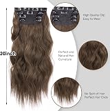 AliLeader 20 Inch Clip In Hair Extensions 4Pcs Medium Brown Synthetic Curly Wavy view 4
