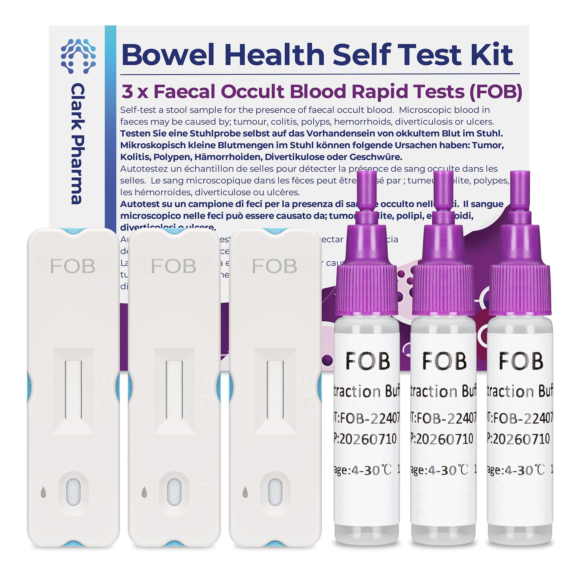 3 x Bowel Health Self Test Kits | Tests for Faecal Occult Blood (FOB) in Stool Sample | Colon Fecal Home Screening for Early Signs of Colorectal Disease