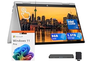HP Envy x360 2-in-1 14" FHD Touchscreen Laptop, Intel 5 120U, 8GB RAM, 1.5TB Storage (1TB SSD+512GB Docking Station Set), Bac