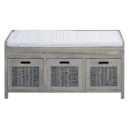 title=Mobili Rebecca® Panca Contenitore Panchina 3 Cassetti Legno Paulownia Beige