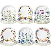 Fourluoo 96 Pcs Spring Wildflower Paper Plates Disposable 7 Inch Floral Dinner Plates for Spring Summer Party Birthday Party Decoration Supplies