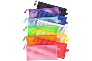Tamaki 10 Pack Zipper Mesh Pouch Pencil Pouch Multicolor Pen Bag Multipurpose for Office Supplies Travel Storage Bags, 10 Colors