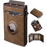 miyozi Airtag Wallet for Men,with Cash Pocket 2 ID Window 9-12 Cards,Metal Case Smart Slim Pop Up Credit Card Holder Flip with Magnetic Closure RFID Blocking Trifold wallet with Gift Box