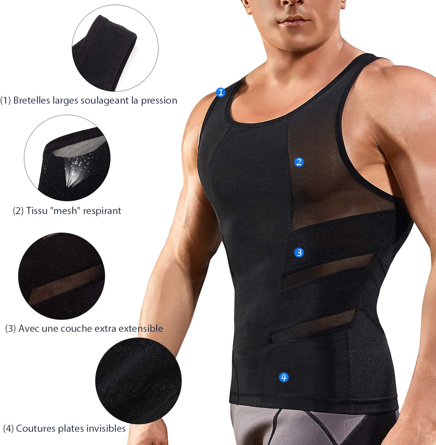 Junlan Debardeur Gainant Homme Ventre Plat Gaine Amincissante Abdo Minceur Shirt Compression Forte Maillots De Corps Vetements Sous Vetements