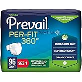 Prevail Per-Fit 360 Daily Incontinence Briefs, Unisex Adult Incontinence Briefs with Tabs, Maximum Plus Absorbency, Size 1, 80 Count (4 Packs of 20)