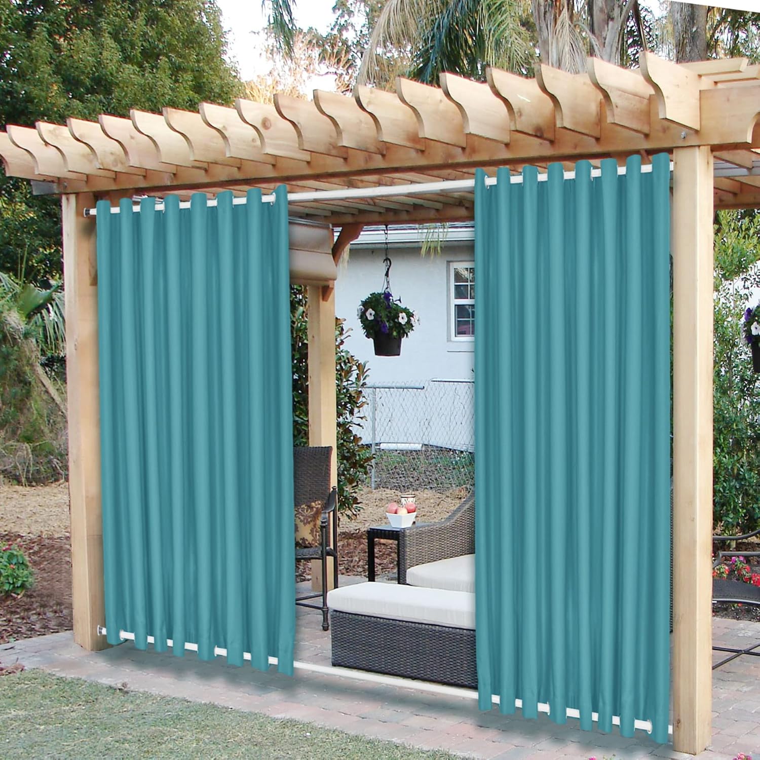 Outdoor Curtains - Frelement Outdoor Curtains Panels Windproof Thermal Insulated Blackout Outside Drapes with Rustproof Grommet Both Top and Bottom for Porch Patio, Turquoise, 100W x 84L, 1 Panel