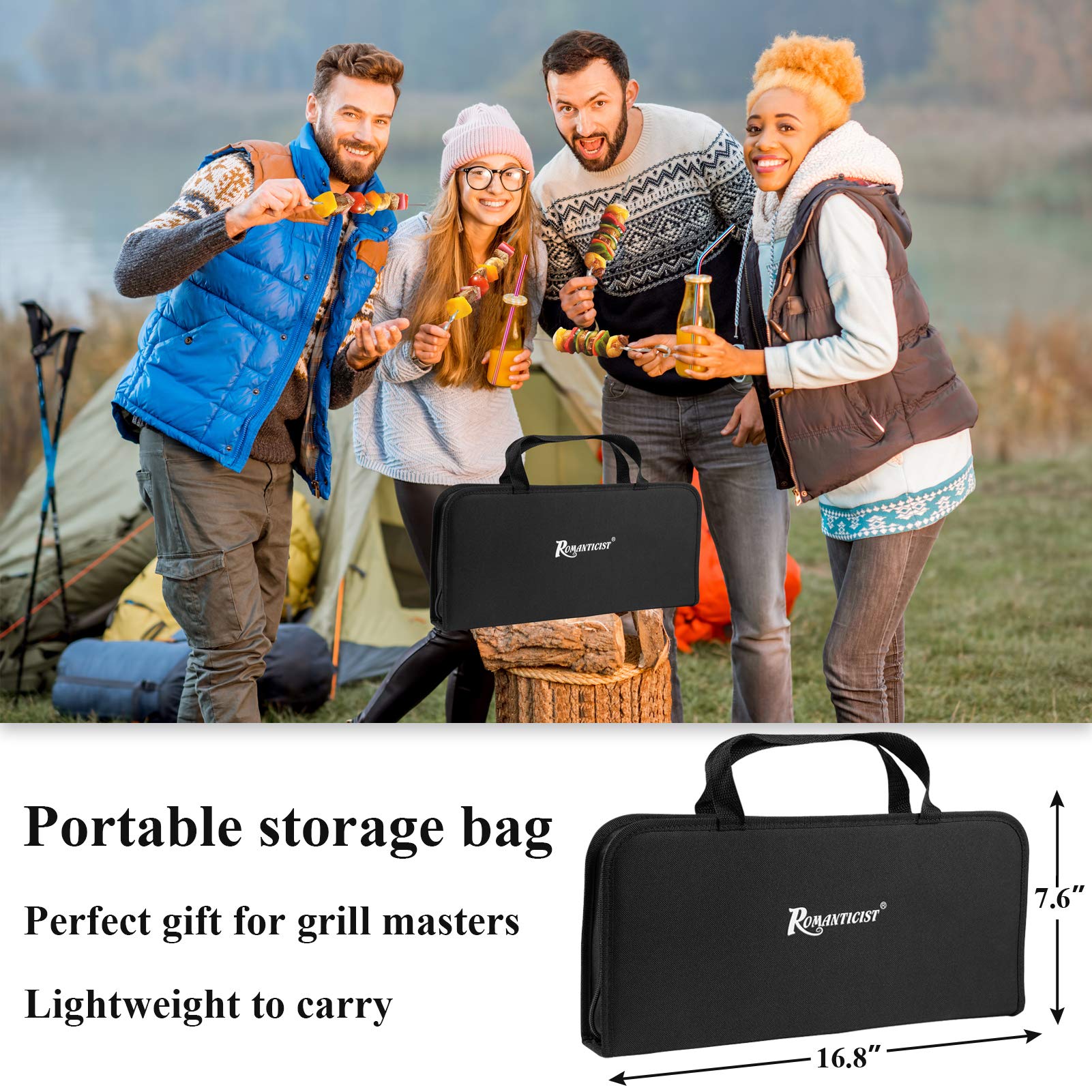 ROMANTICIST 27pcs Heavy Duty Grilling Gifts for Men Dad Christmas, Extra Thick BBQ Accessories Tools Set, Stainless Steel Grill Utensils Kit with Meat Claws, Carrying Bag for Outdoor Camping Brown