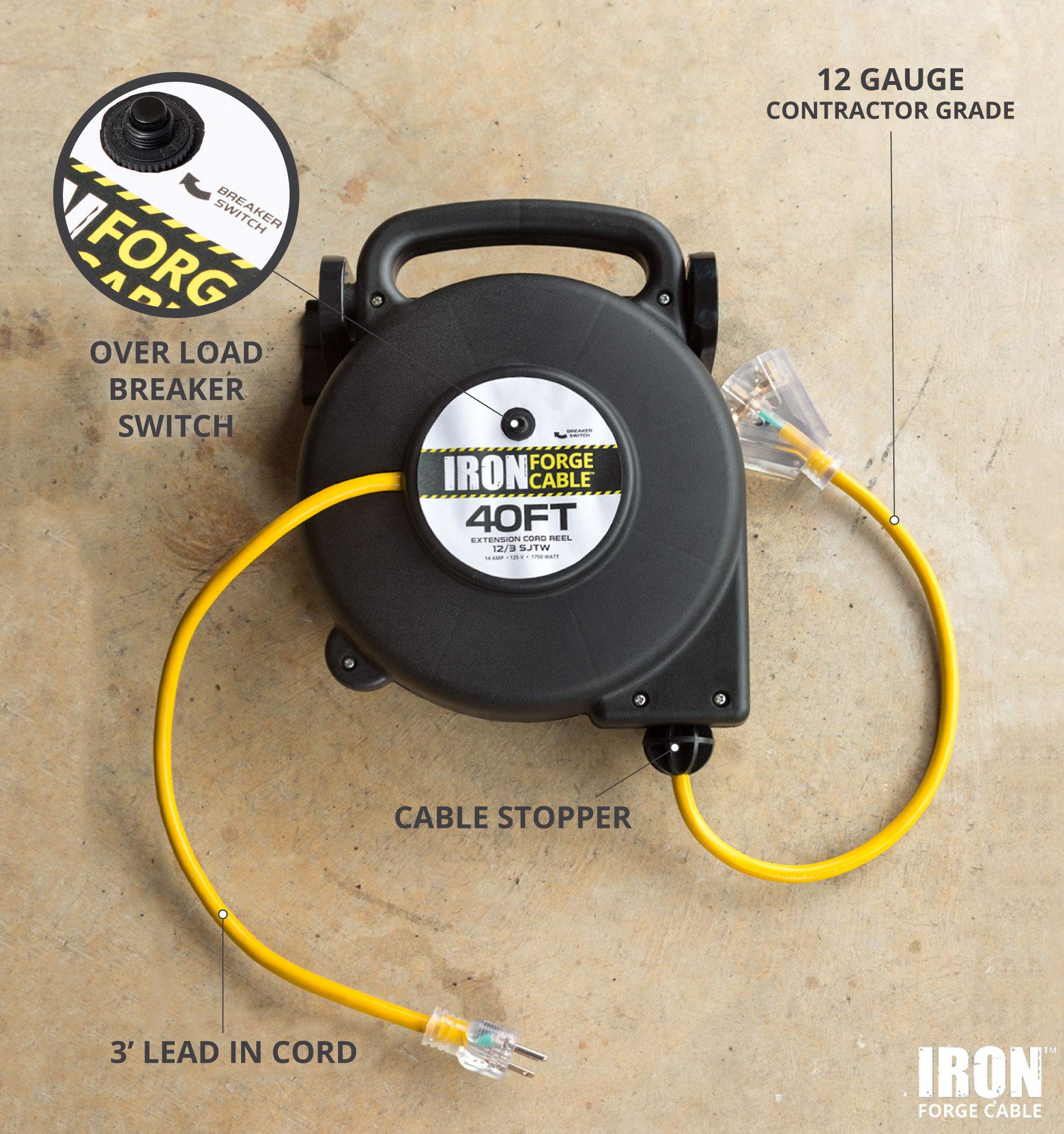 40 Ft Retractable Extension Cord Reel 2 In 1 Mountable Portable Power
