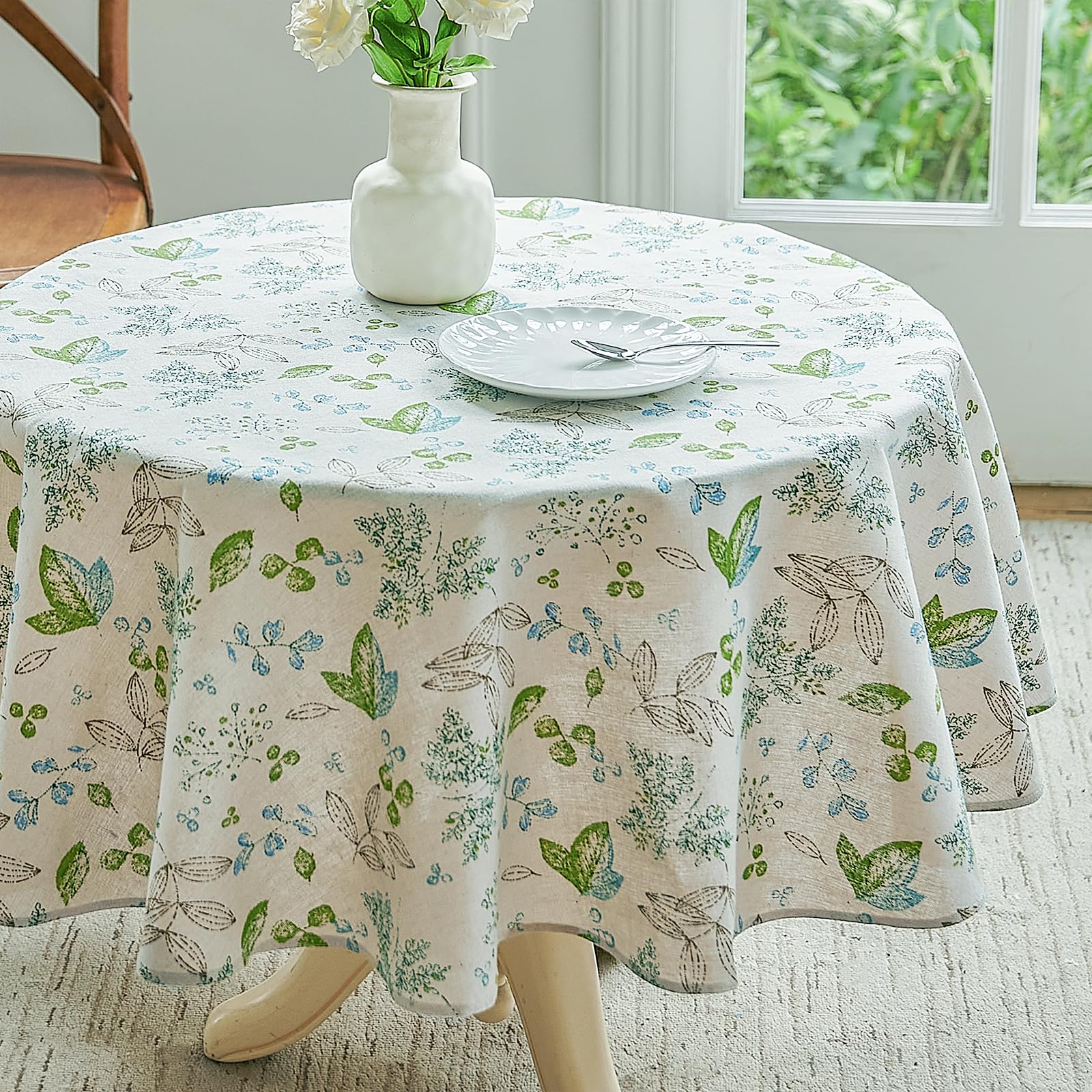 Wracra Vibrant Leaves Tablecloth Cotton Linen 140cm Table Cloth Round Indoor Outdoor Table Cover Suitable for Party,Picnic,Dining,Garden(Round 140cm)