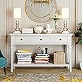 P PURLOVE Retro Console Table with Drawer,Farmhouse Entryway Table,Solid Wood Sofa Table for Entryway Hallway