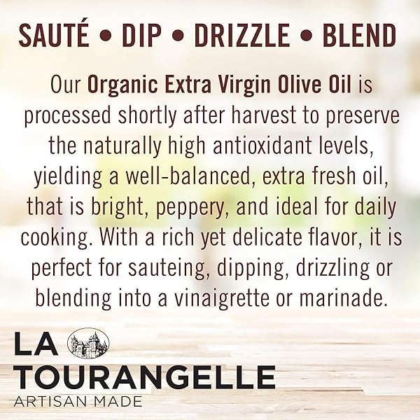 LA TOURANGELLE, ORGANIC EXTRA VIRGIN OLIVE OIL, COLD-PRESSED EVOO FROM SPAIN, 16.9 FL OZ – SPANISH OLIVE OIL WITH POLYPHENOLS FOR COOKING, DRIZZLING, MARINADES, AND DIPPING, RICH FLAVOR