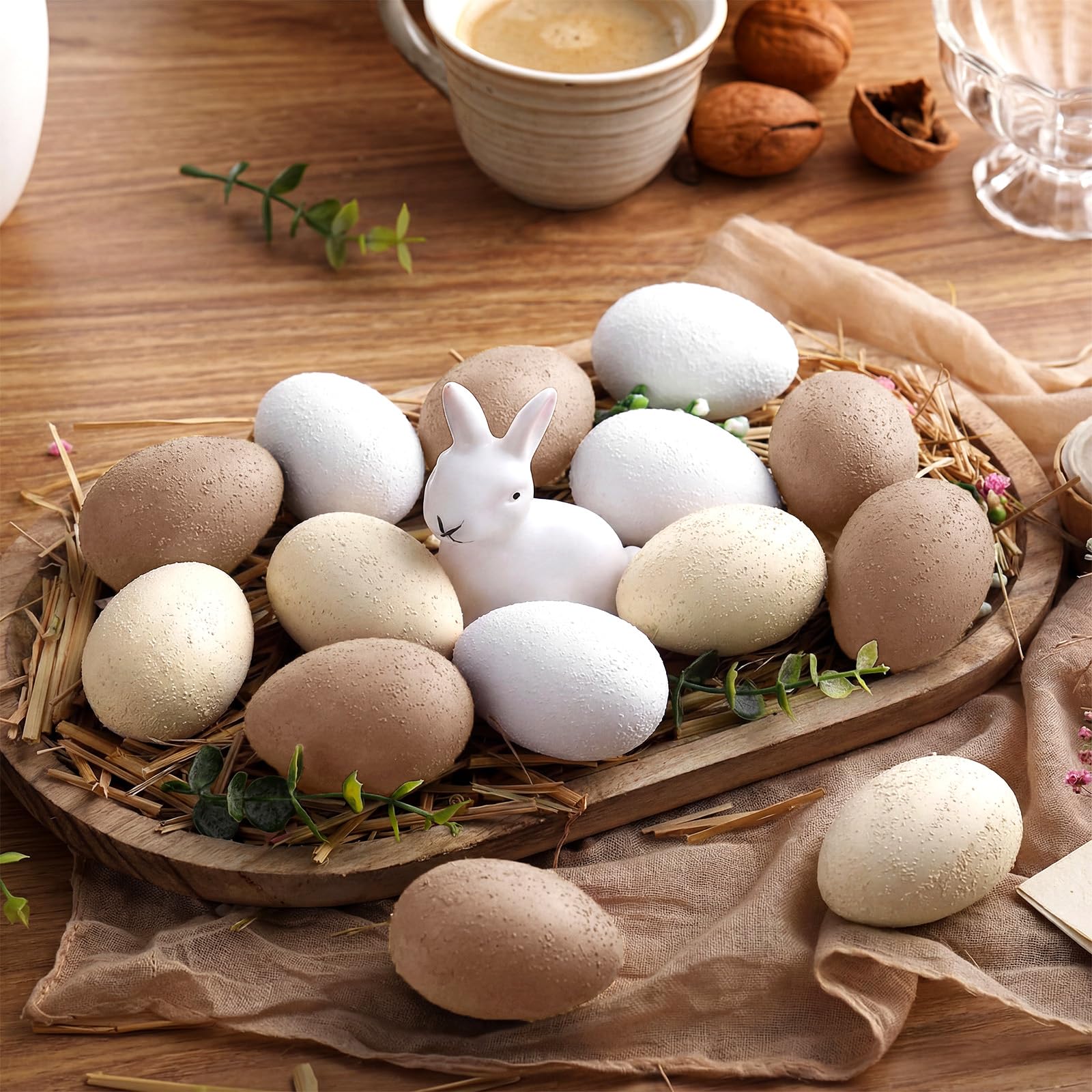 Photo 1 of Gejoy 24 Pcs Easter Speckled Eggs Textured Plastic Eggs Neutral Easter Decor Pastel Fake Chicken Eggs Easter Bowl Basket Vase Fillers Rustic Spring Easter Decor for Home Table Egg Hunts (Matt)