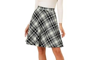 Allegra K Women's Plaids Vintage Tartan Elastic Waist Knee Length A-Line Skirt
