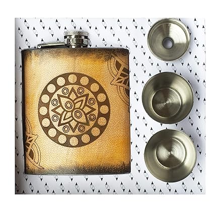 VINAY AND VIJAY Handmade Traditional Leather 7 Oz Personalized Leather Liquor Flask with Funnel Gifts for Men
