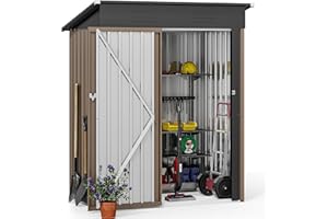 DWVO Metal Outdoor Storage Shed 5x3ft, Lockable Tool Sheds Storage with Air Vent for Garden, Patio, Lawn to Store Garbage Can, Lawnmower, Brown