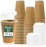 Zuvo 12oz Disposable Cups with Lids 30 Pack Triple Wall Ripple view 1