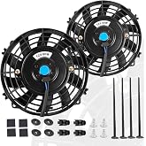 EVERESTWAY 7 Inch 7&rdquo; Black Universal Electric Radiator Slim Fan 12V 80W High Performance Cooling Push Pull w/Mounting Kit 2PCS