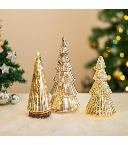 Juego De 5 árboles De Navidad De Cristal Mercurio - Brillos Plateados 2026, Decoración De Mesa Elegante, Ideal Para Fiestas Y Regalo Navideño