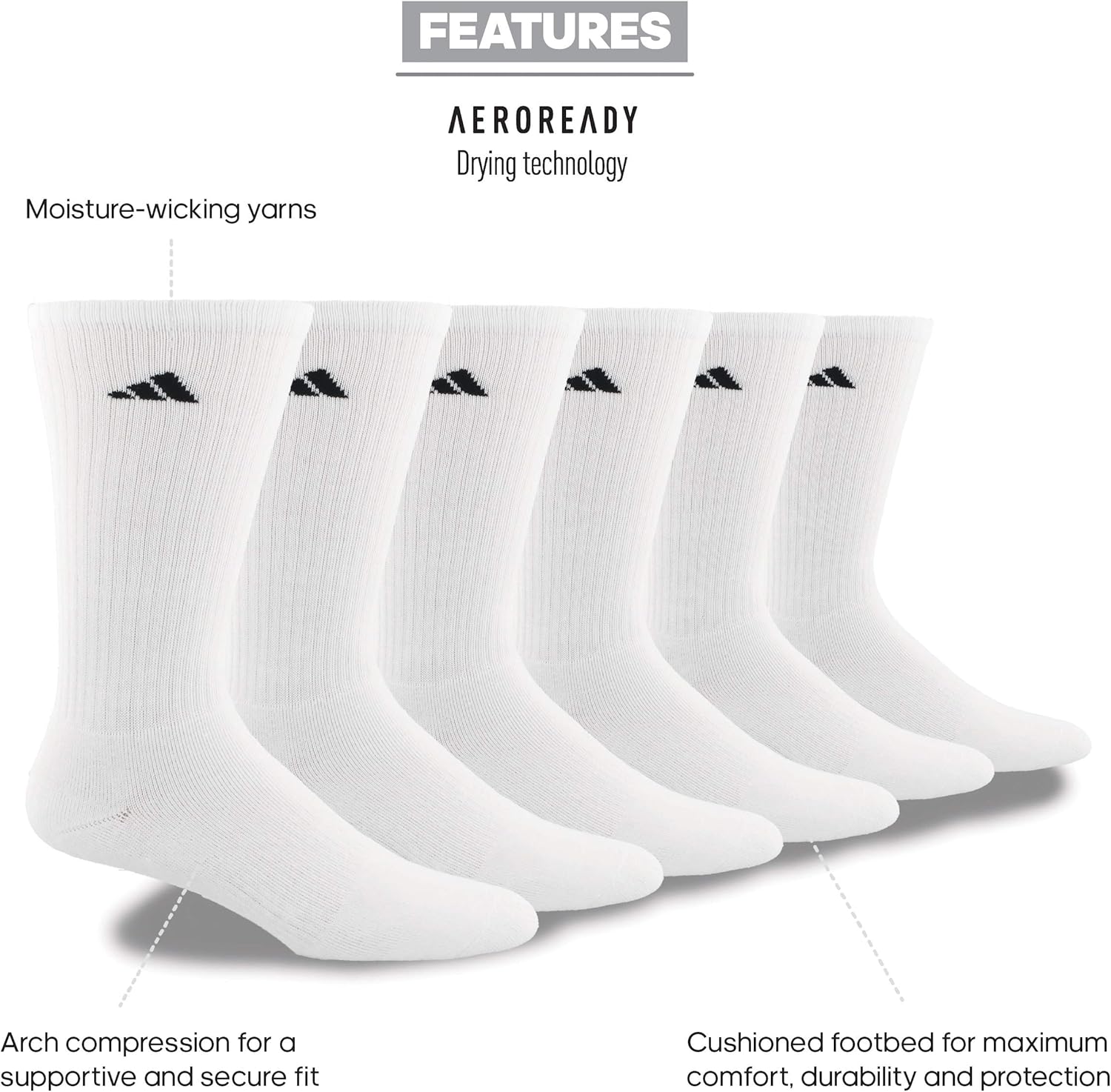 adidas Men's Athletic Cushioned Crew Socks (6-Pair): Sports & Outdoors