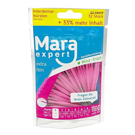 Interdentalbürsten – Bürsten für Zahnzwischenräume von MARA EXPERT | 0,4mm ISO 0 extra fein | 32x Interdentalbürste Pink | St